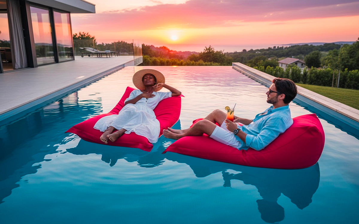 Pouf Piscine Rose BiG52 POOL déhoussable flottant pour piscine XXL avec billes de polystyrène, confort design extérieur