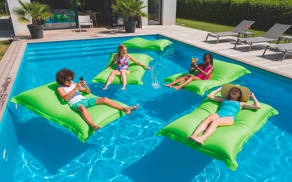 Pouf Piscine Vert BiG52 déhoussable flottant XXL, avec billes de polystyrène, pour détente au bord et dans la piscine