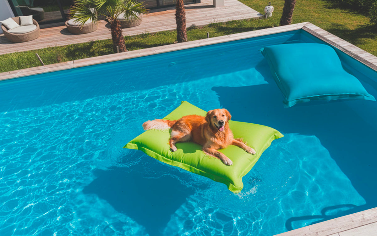 Pouf Piscine Vert Big52 déhoussable, XXL flottant à billes de polystyrène pour piscine, confort design extérieur