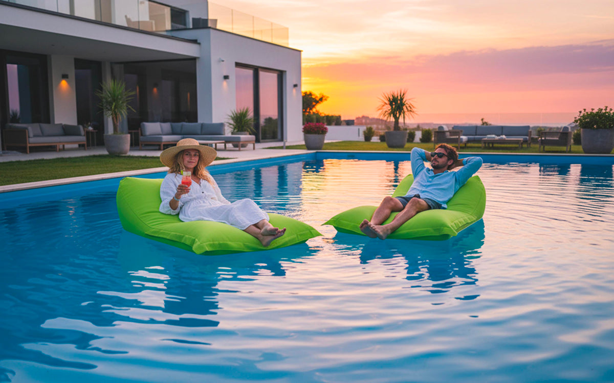 Pouf Piscine Vert BiG52 flottant pour piscine, déhoussable avec billes de polystyrène XXL, assise confort design
