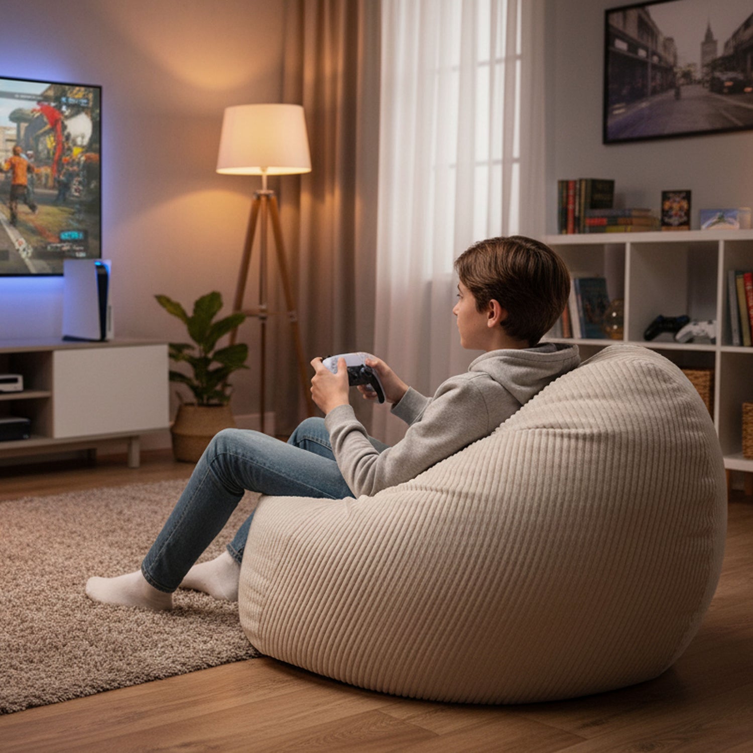 Housse Vide Pouf Poire Velours Côtelé Beige