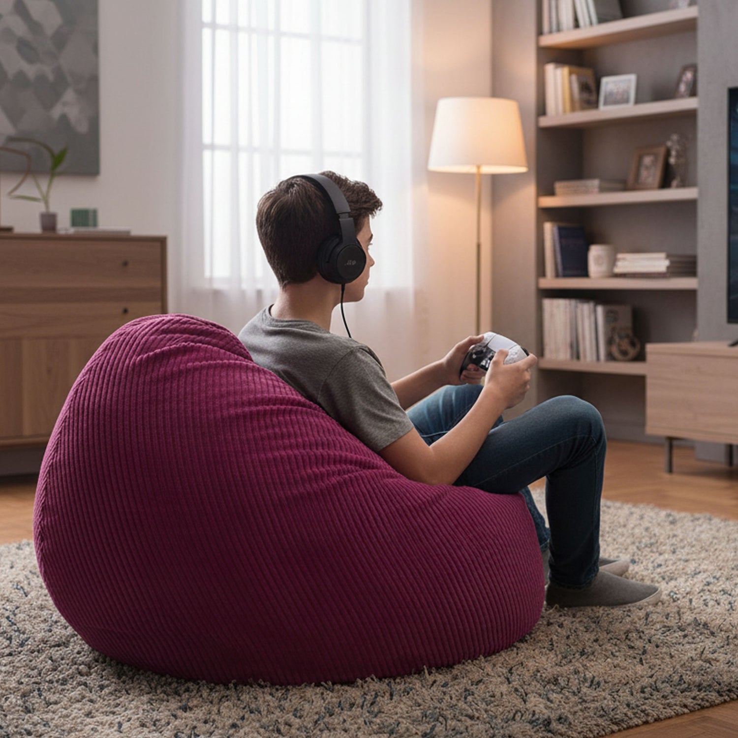 Empty Cover Velvet Corduroy Cherry Bean Bag Pouf