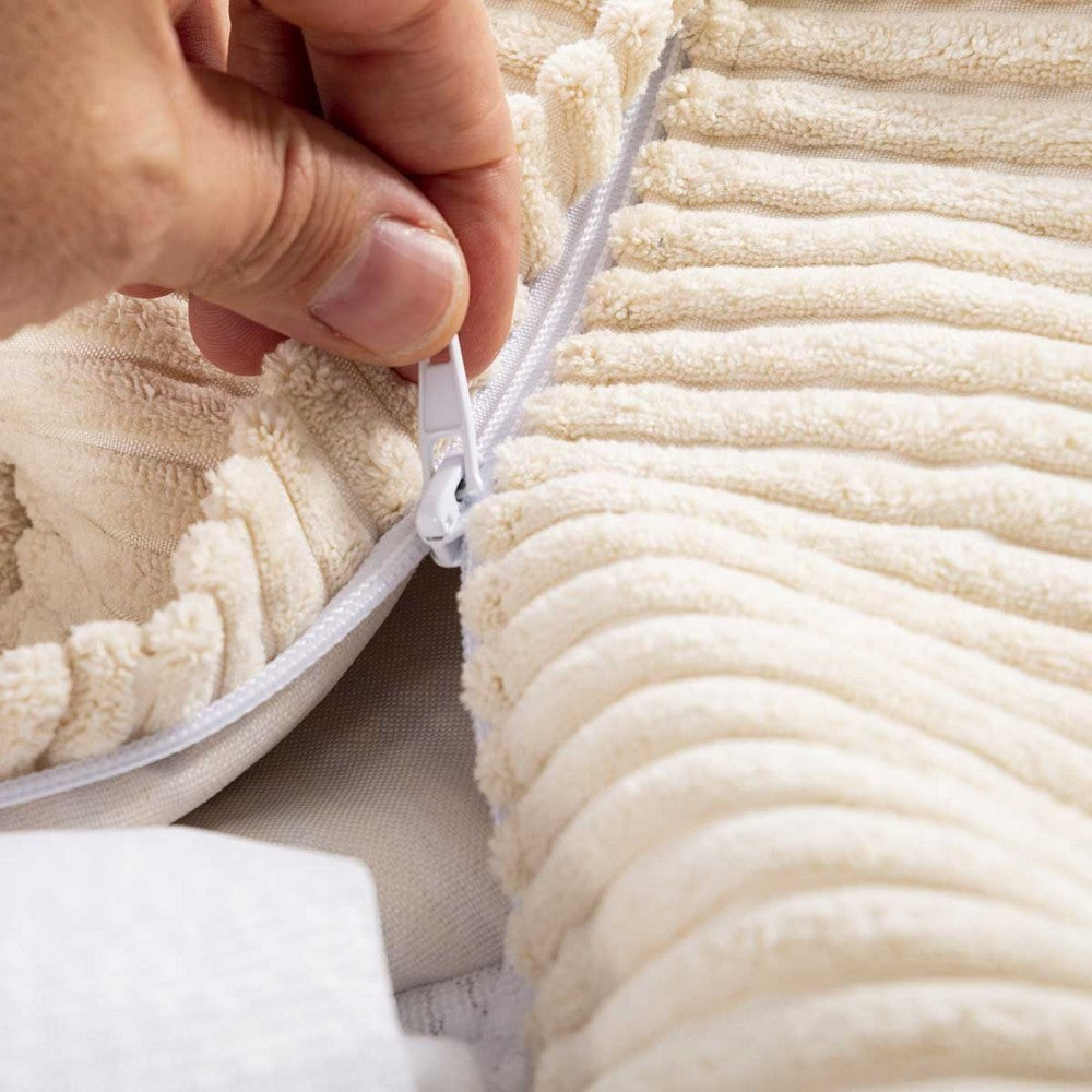 Pouf Poire Enfant Velours Côtelé Beige, fermeture éclair visible sur housse velours côtelé beige pour enfant