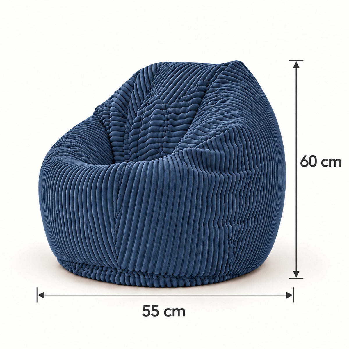 Pouf Poire Enfant Velours Côtelé Bleu denim - pouf poire velours enfant, dimensions 60x55 cm, assise moelleuse