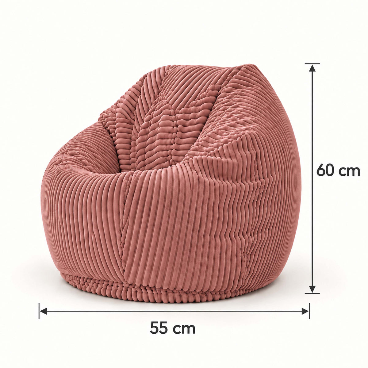 Pouf Poire Enfant Velours Côtelé Rose poudré chaud, pouf poire velours enfant 60x55 cm, assise moelleuse pour enfant