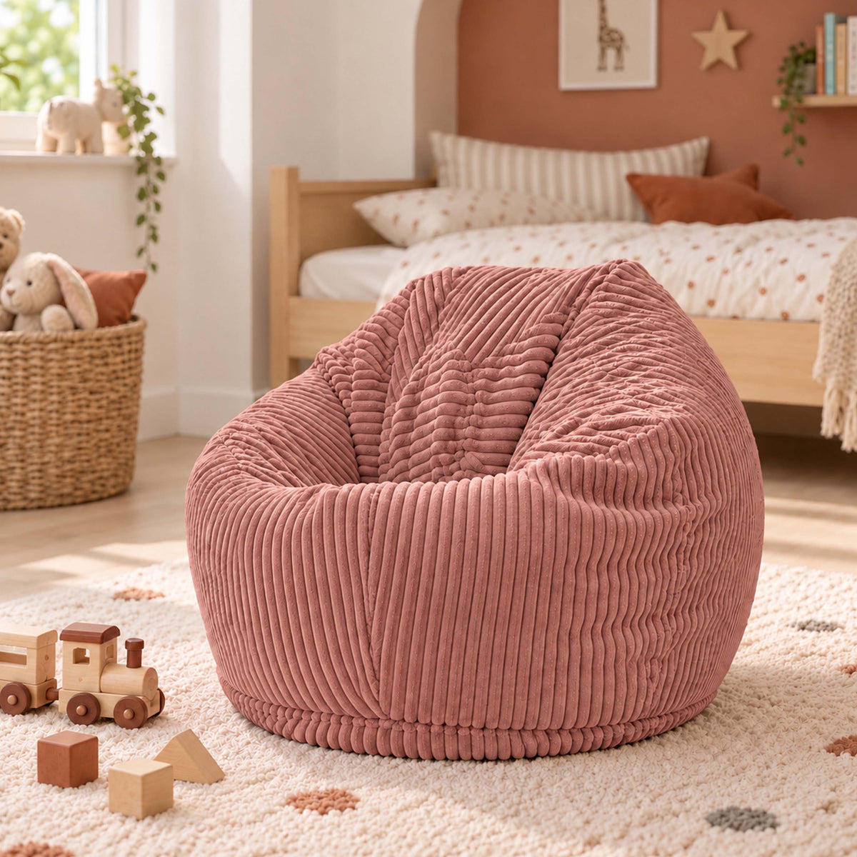 Pouf Poire Enfant Velours Côtelé Rose poudré chaud, pouf poire velours enfant pour chambre d’enfant, style déco doux