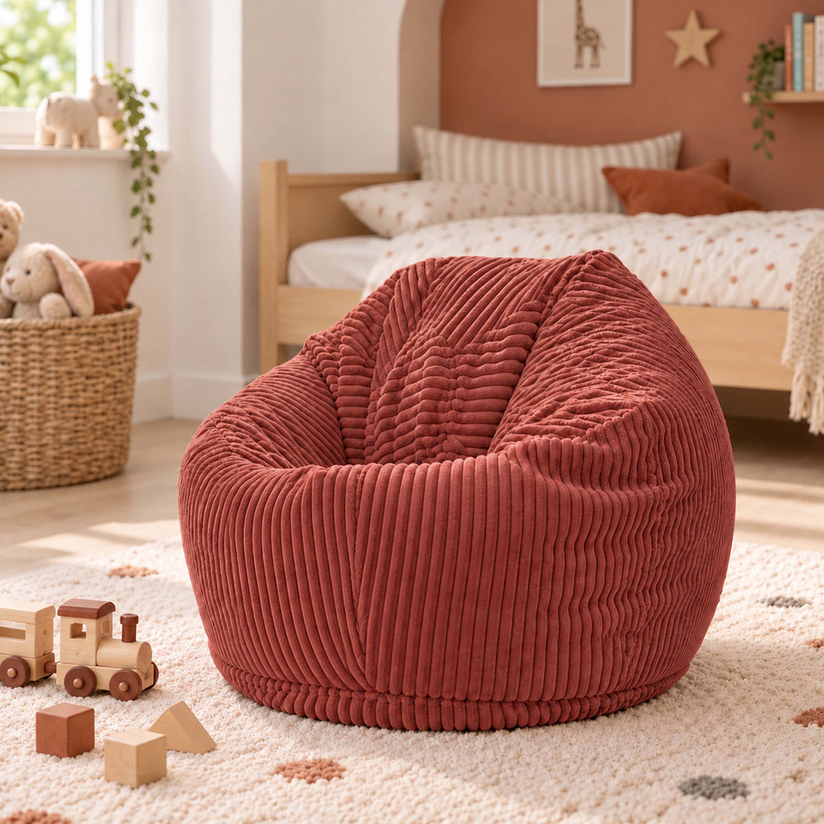 Pouf Poire Enfant Velours Côtelé Terracotta, pouf poire velours côtelé enfant rouge terracotta pour chambre d'enfant