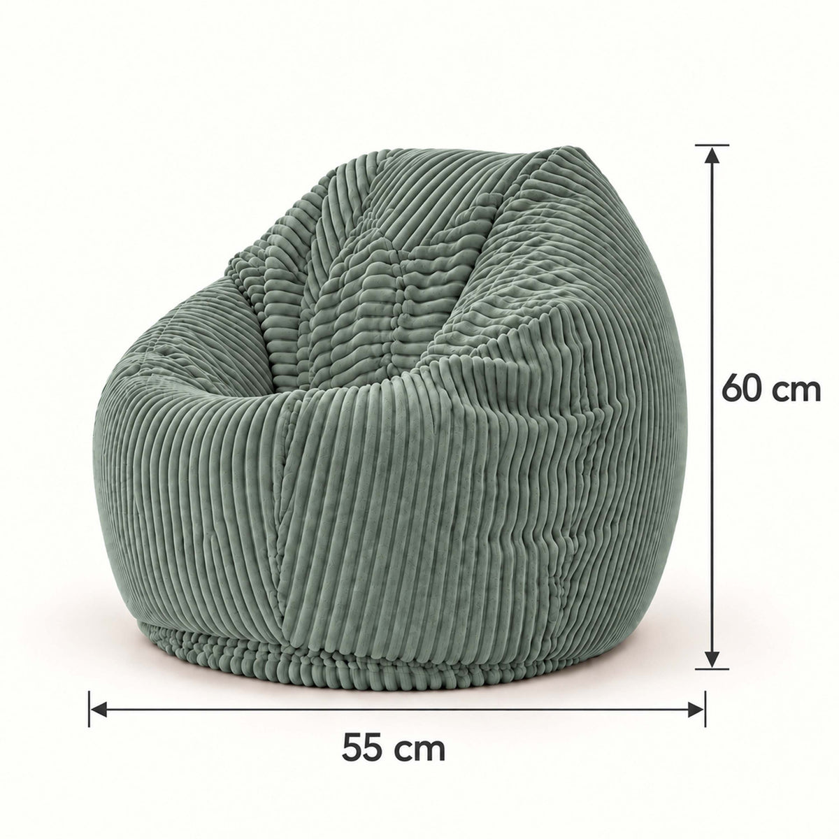 Pouf Poire Enfant Velours Côtelé Vert gris, pouf poire velours côtelé enfant en vert gris, dimensions 55x60 cm