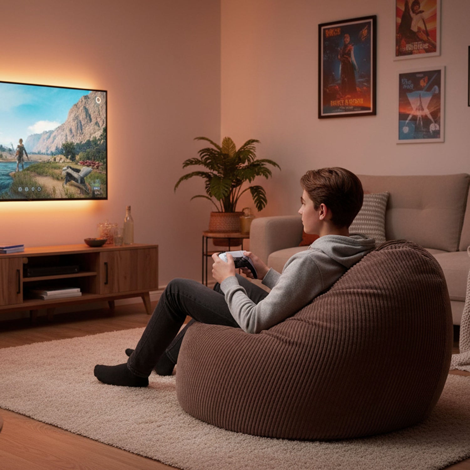 Housse Vide Pouf Poire Velours Côtelé Marron