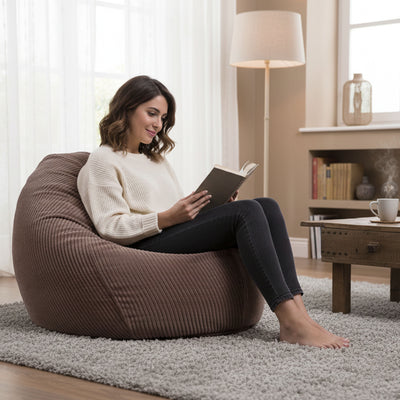 Pouf Poire Velours Côtelé Marron