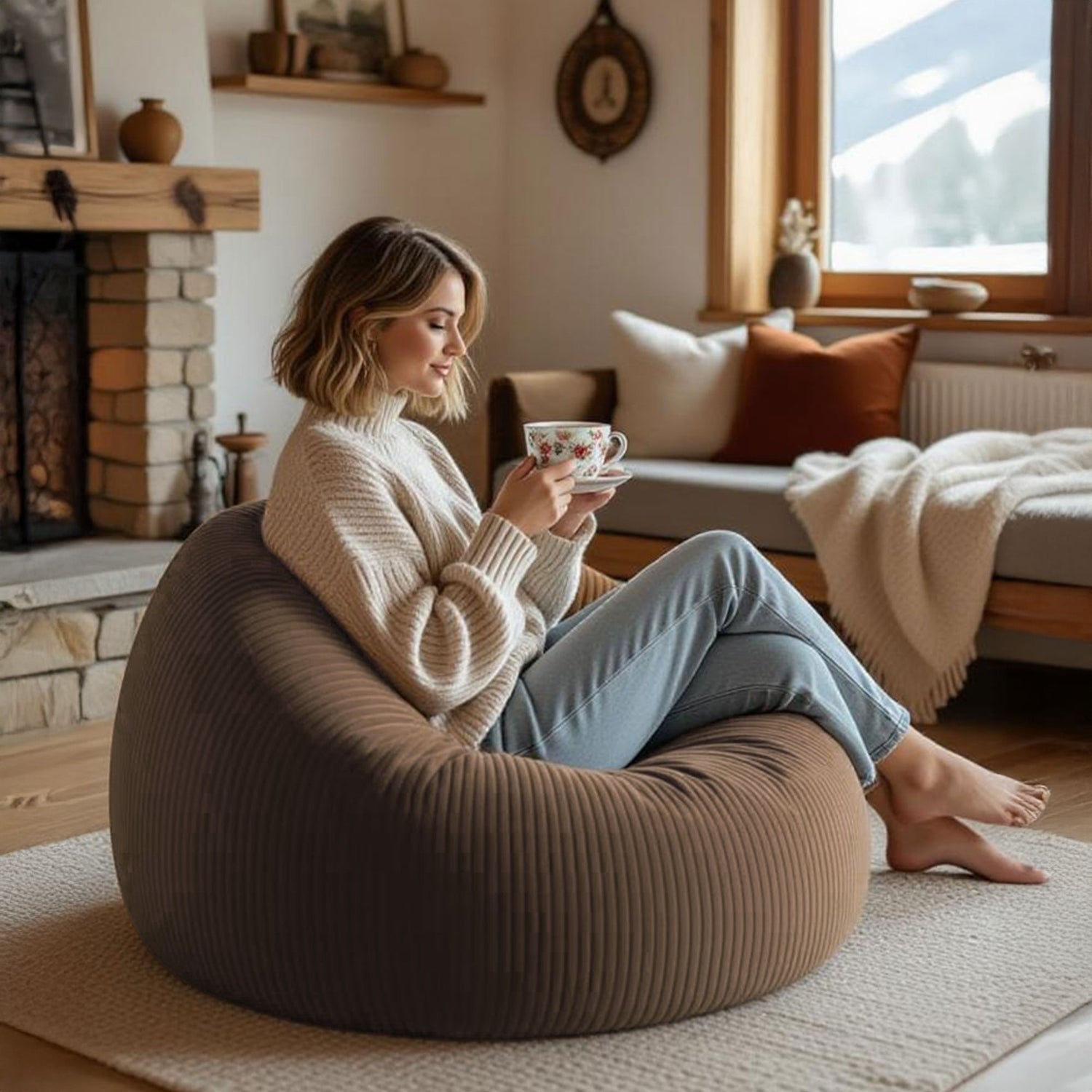 Cord Samt Sitzsack Birnenform Braun