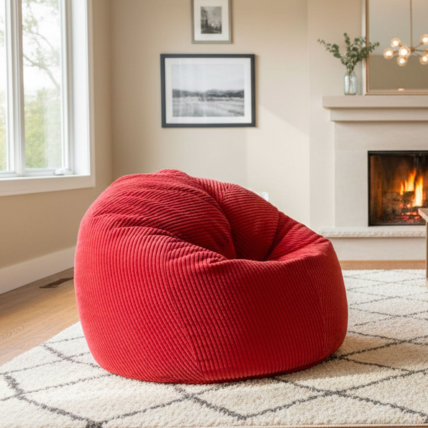 Pouf a pera in velluto coste rosso