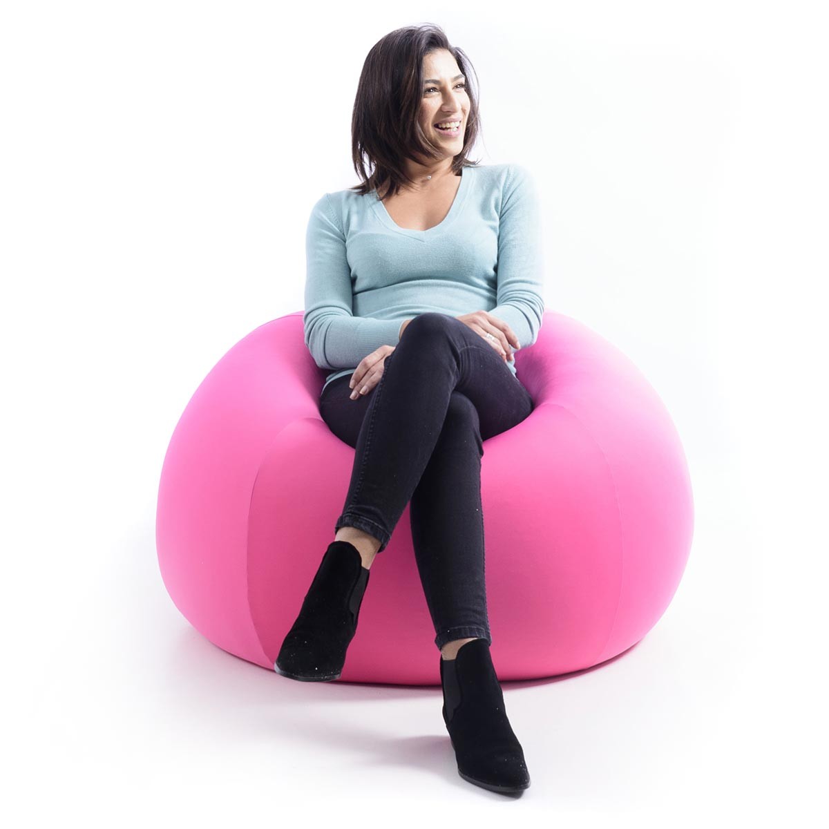 Pouf Poire Stretch Rose, pouf géant intérieur rose en tissu ultra souple, idéal salon ou chambre pour détente