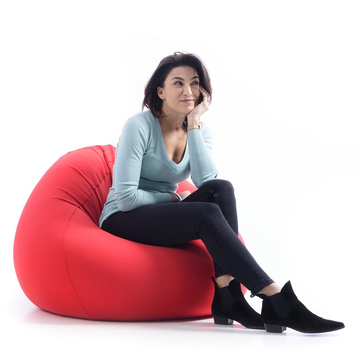 Pouf Poire Stretch Rouge BiG52 pour intérieur : grande assise moelleuse rouge, détente salon ou chambre