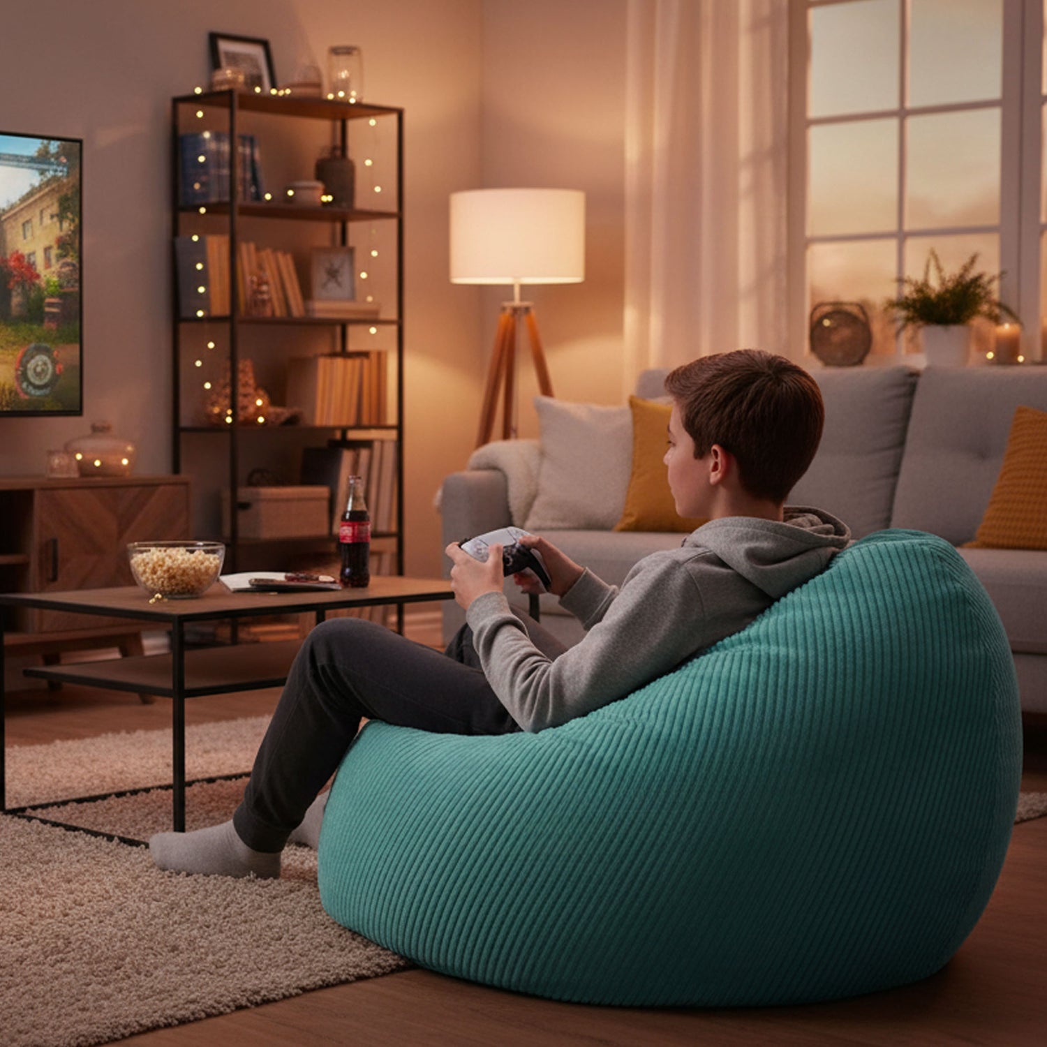 Samt Cord Pouf Birnenform Türkis