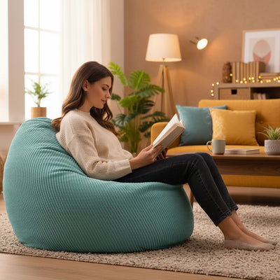 Pouf Poire Velours Côtelé Turquoise