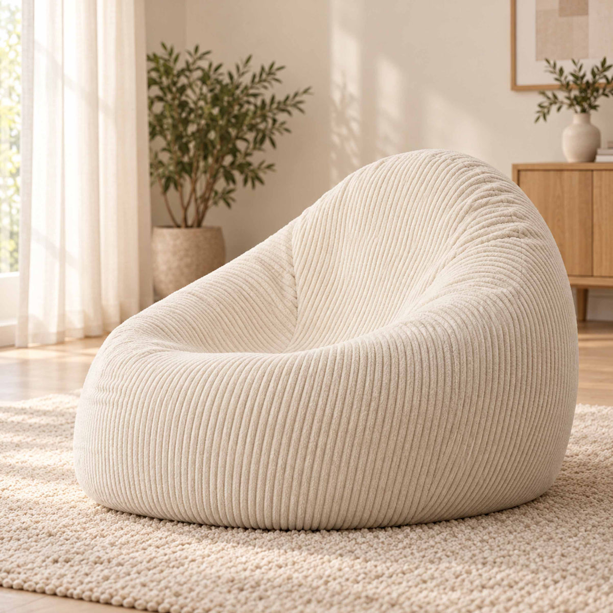 Pouf Poire Velours Côtelé Beige : pouf poire en velours côtelé beige, confort détente dans le salon, avec billes polystyrène