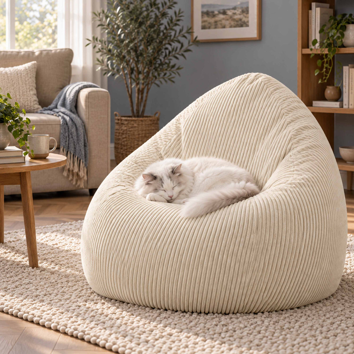 Pouf Poire Velours Côtelé Beige en velours côtelé beige, assise confortable, style design pour salon