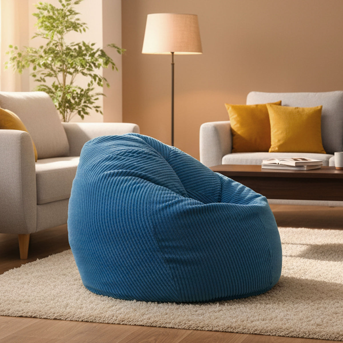 Pouf Poire Velours Côtelé Bleu Ciel : pouf poire en velours côtelé bleu ciel, rempli de billes polystyrène, salon moderne