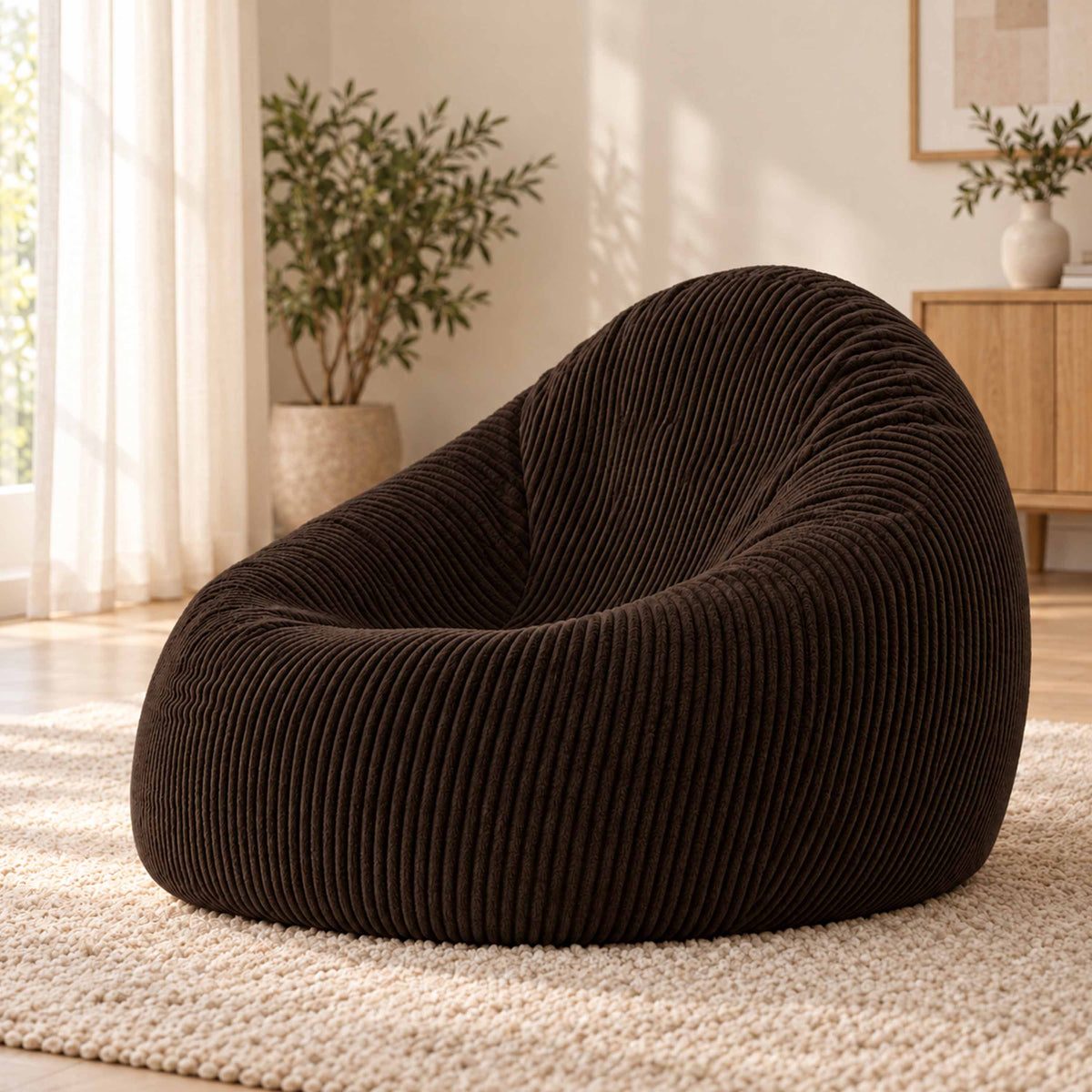 Pouf Poire Velours Côtelé Brun espresso, assise confortable en velours côtelé brun pour salon