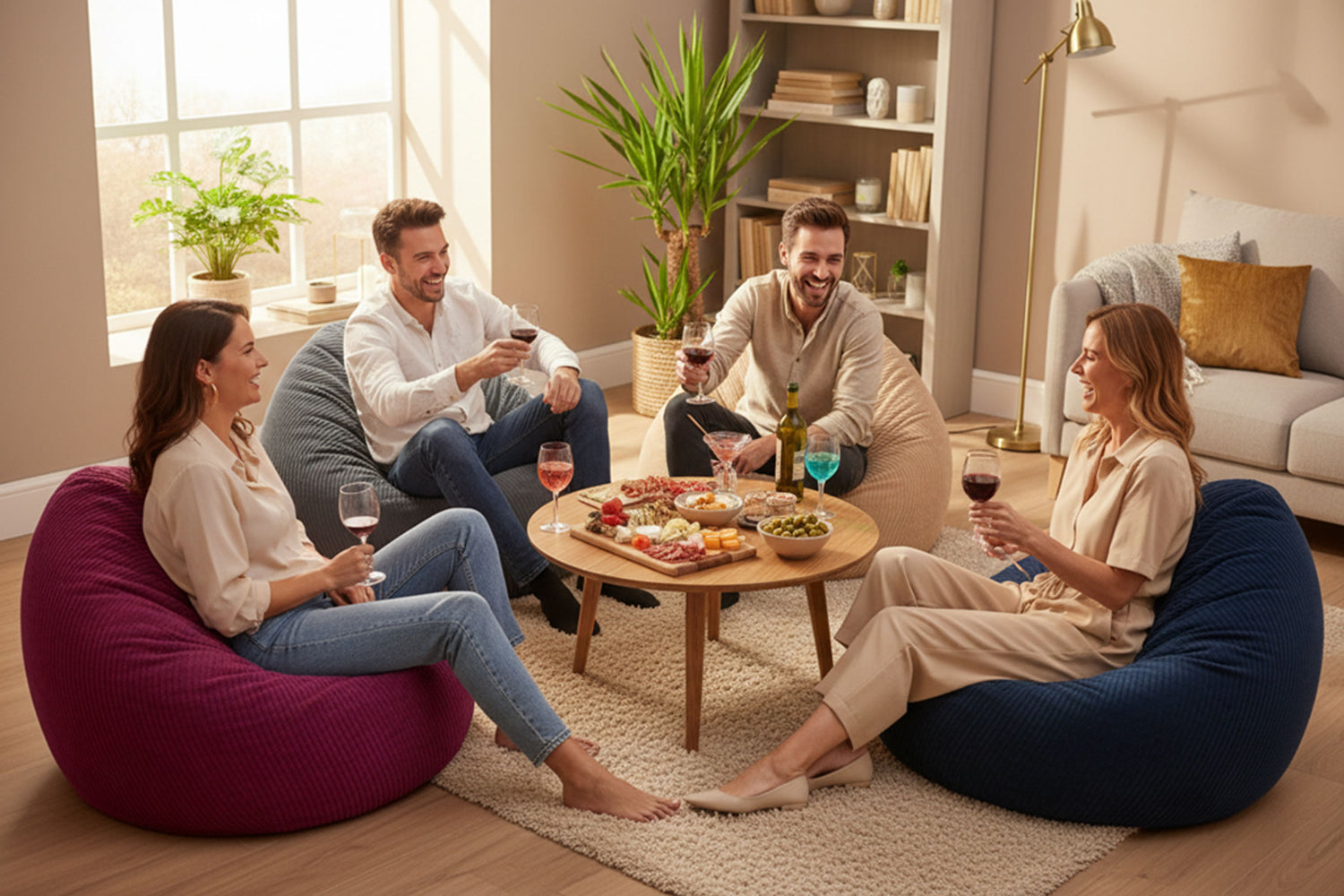 Corduroy Velvet Bean Bag Pouf Navy Blue