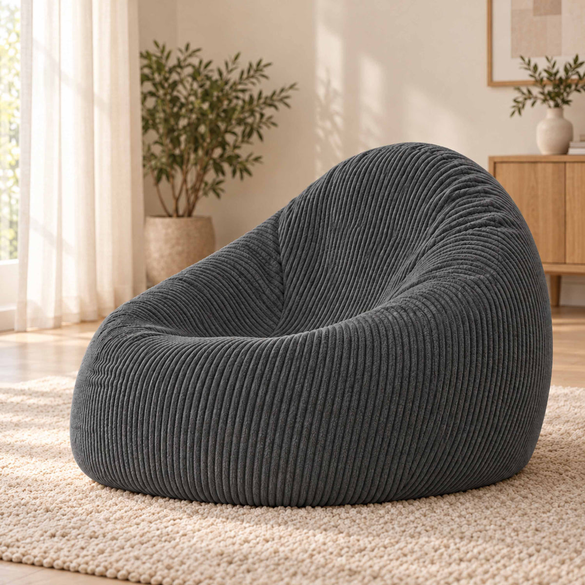 Pouf Poire Velours Côtelé Gris – pouf poire biG52 en velours côtelé gris, ambiance salon confortable