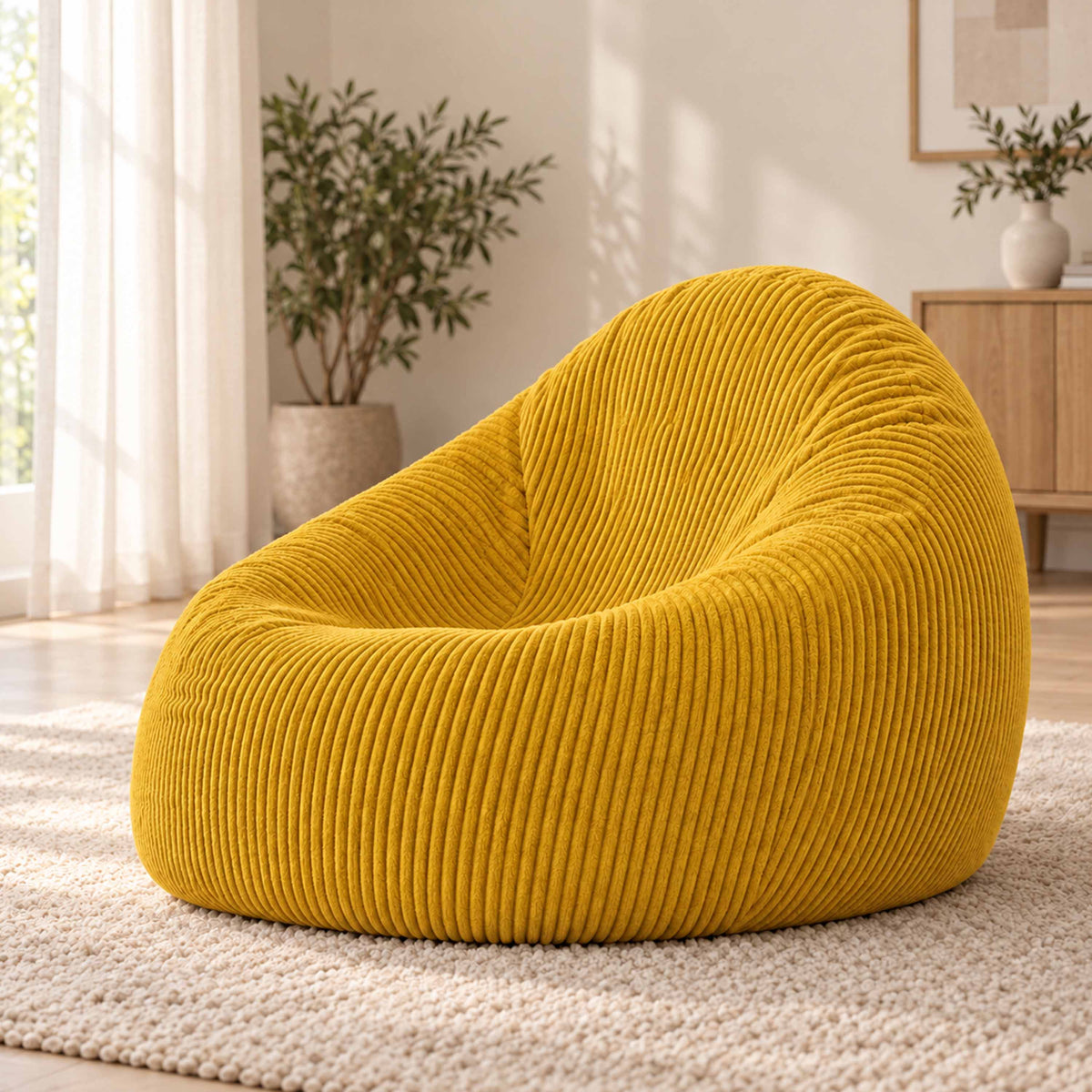 Pouf Poire Velours Côtelé Jaune moutarde, poire confortable en velours côtelé jaune moutarde pour salon