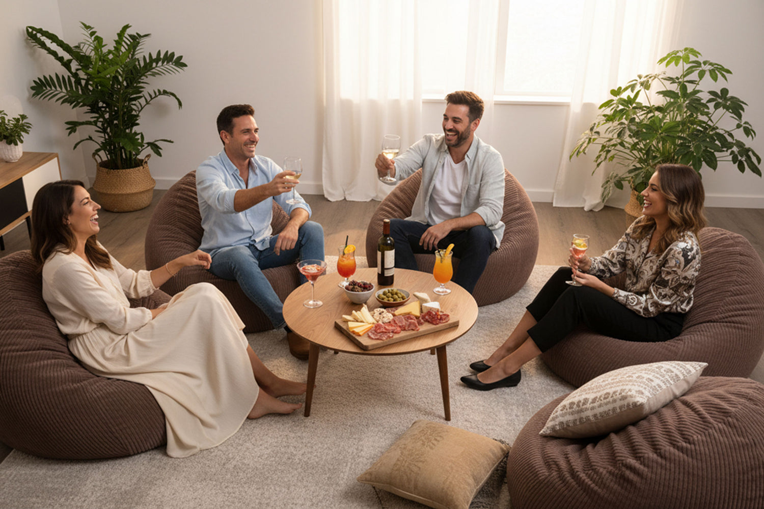 Puf Pera Terciopelo Canalé Marrón