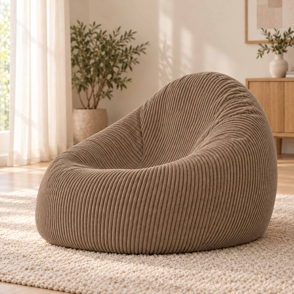 Pouf Poire Velours Côtelé Marron, assise poire en velours côtelé marron, confort ergonomique pour salon