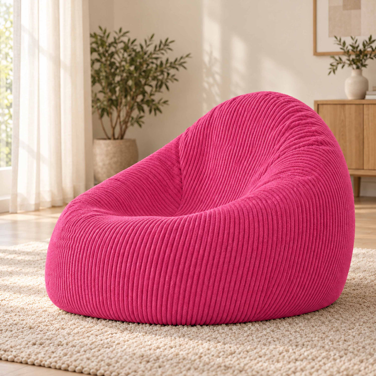 Pouf Poire Velours Côtelé Rose, pouf poire rose en velours côtelé, rempli de billes polystyrène, déhoussable, pour salon