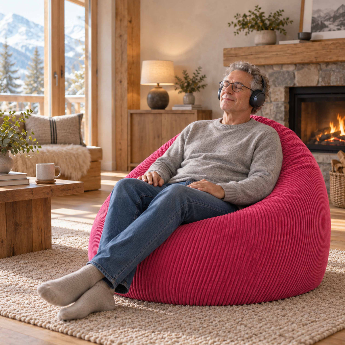 Pouf Poire Velours Côtelé Rose, assise détente en velours côtelé rose, confort ergonomique pour salon chaleureux