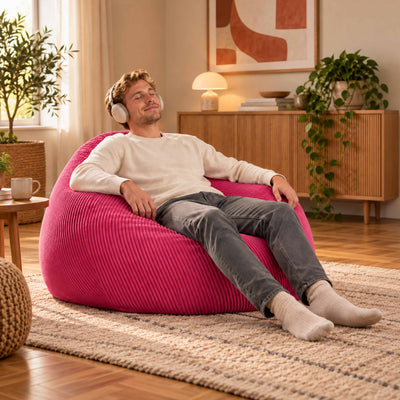 Pouf Poire Velours Côtelé Rose