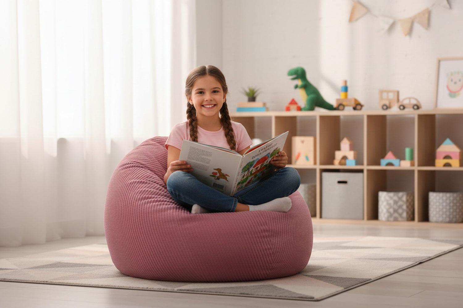 Pouf Poire Velours Côtelé Rose