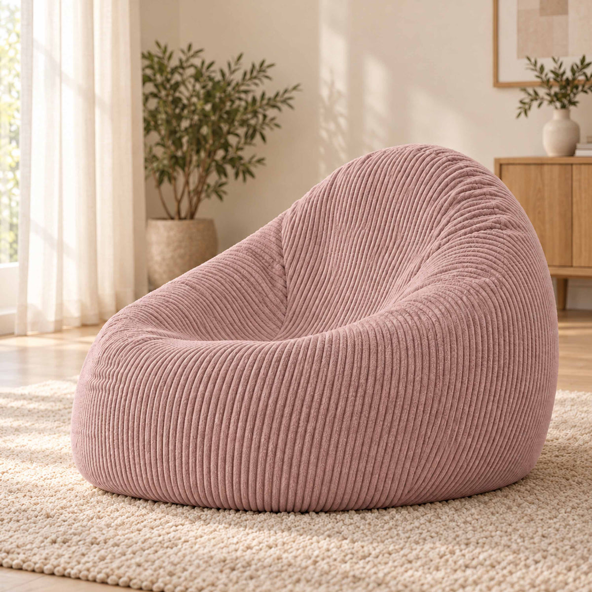 Pouf Poire Velours Côtelé Rose poudré, pouf poire en velours côtelé rose poudré pour un confort immédiat, intérieur salon