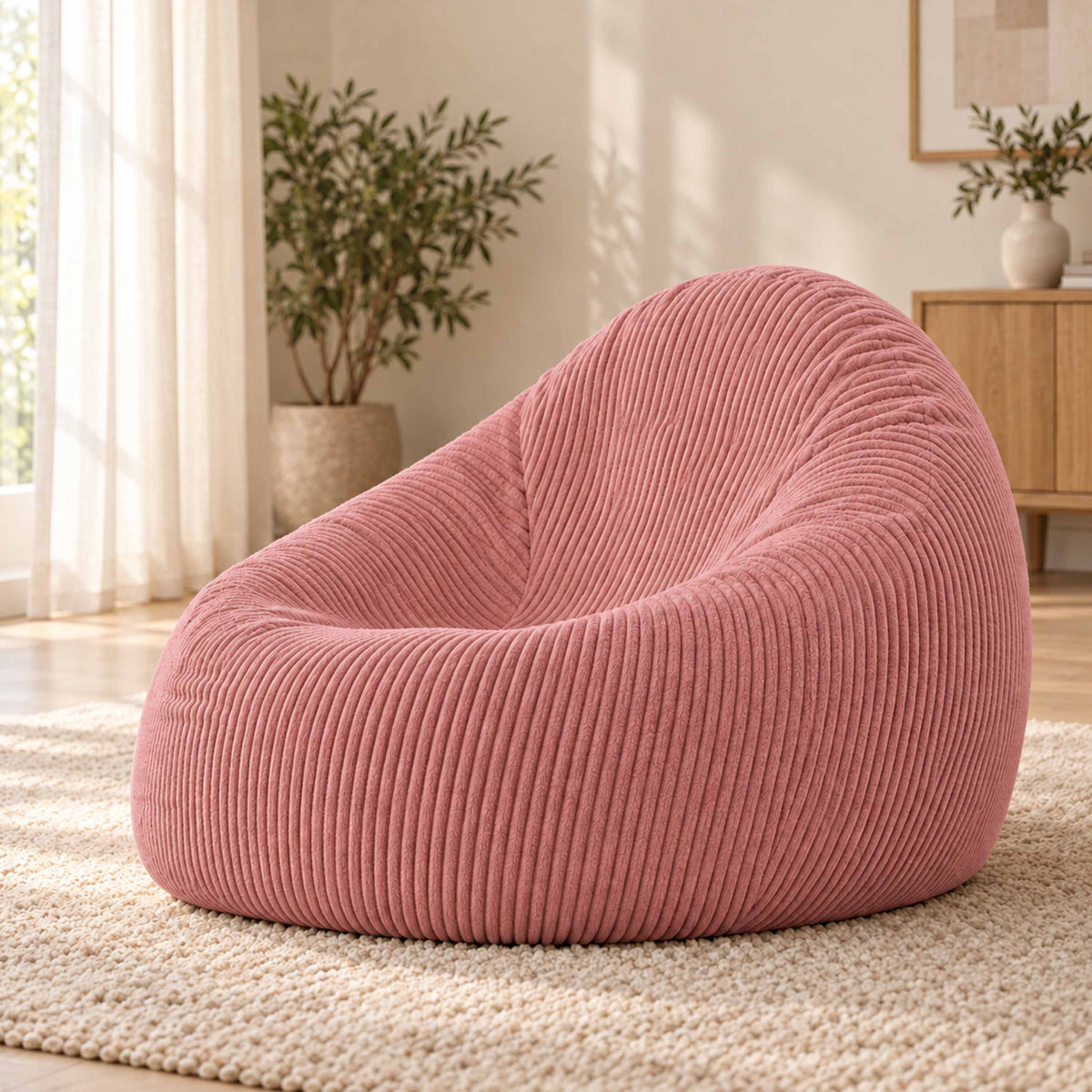 Pouf Poire Velours Côtelé Rose poudré chaud en velours côtelé rose poudré, assise confortable pour salon