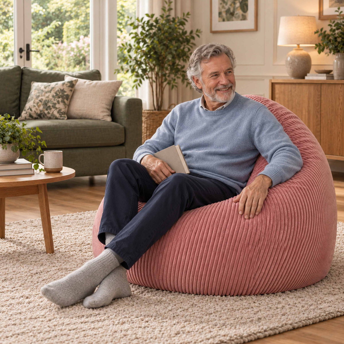 Pouf Poire Velours Côtelé Rose poudré chaud en velours côtelé, grand confort assise déco salon chaleureux