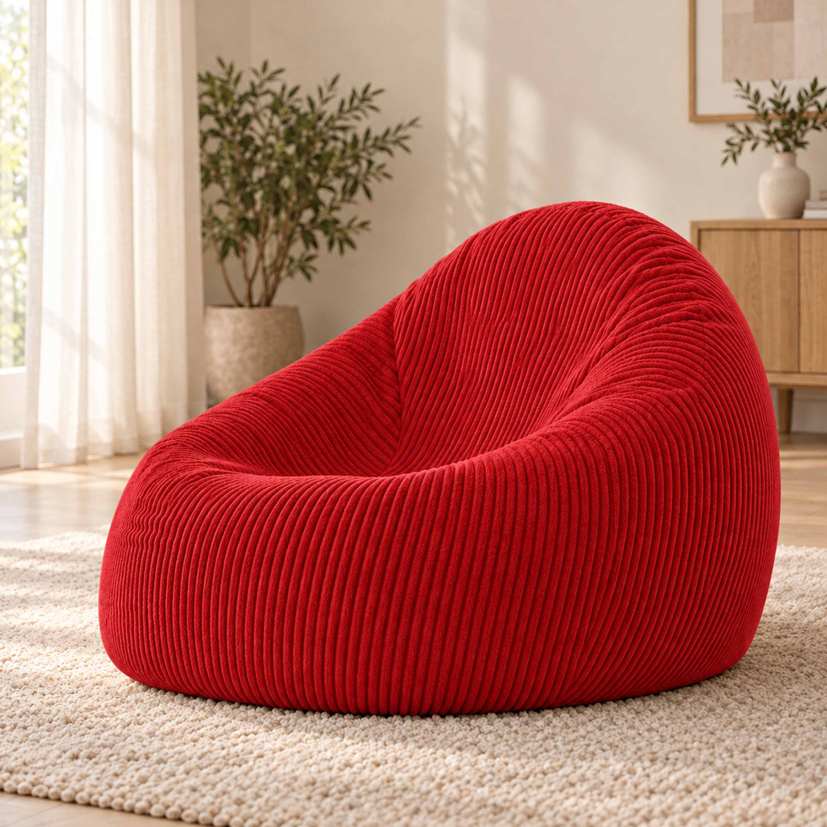 Pouf Poire Velours Côtelé Rouge, pouf poire en velours côtelé rouge, confort ergonomique pour salon.