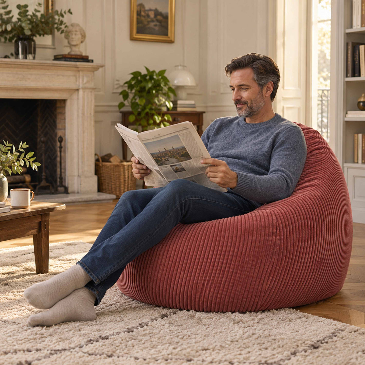 Pouf Poire Velours Côtelé Terracotta : pouf poire en velours côtelé terracotta, confort ergonomique pour salon chaleureux