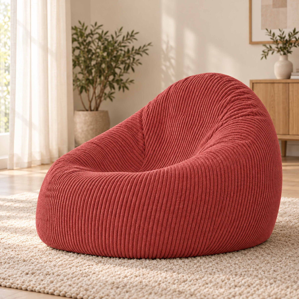 Pouf Poire Velours Côtelé Terracotta, pouf poire rempli de billes polystyrène, assise confortable en velours côtelé terracotta