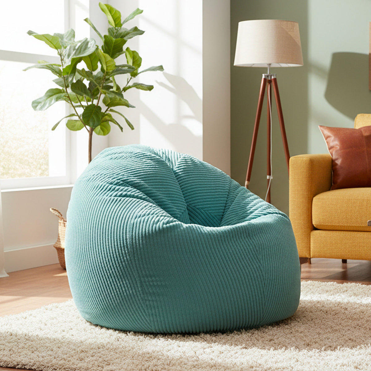 Pouf Poire Velours Côtelé Turquoise, gros fauteuil poire en velours côtelé turquoise pour salon, confort ergonomique immédiat
