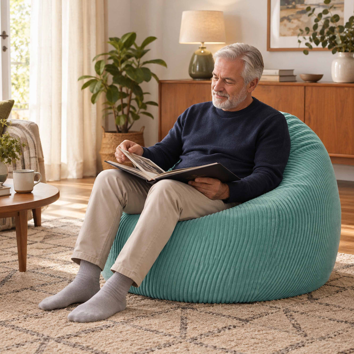 Pouf Poire Velours Côtelé Turquoise, fauteuil poire en velours côtelé turquoise pour lecture et détente salon