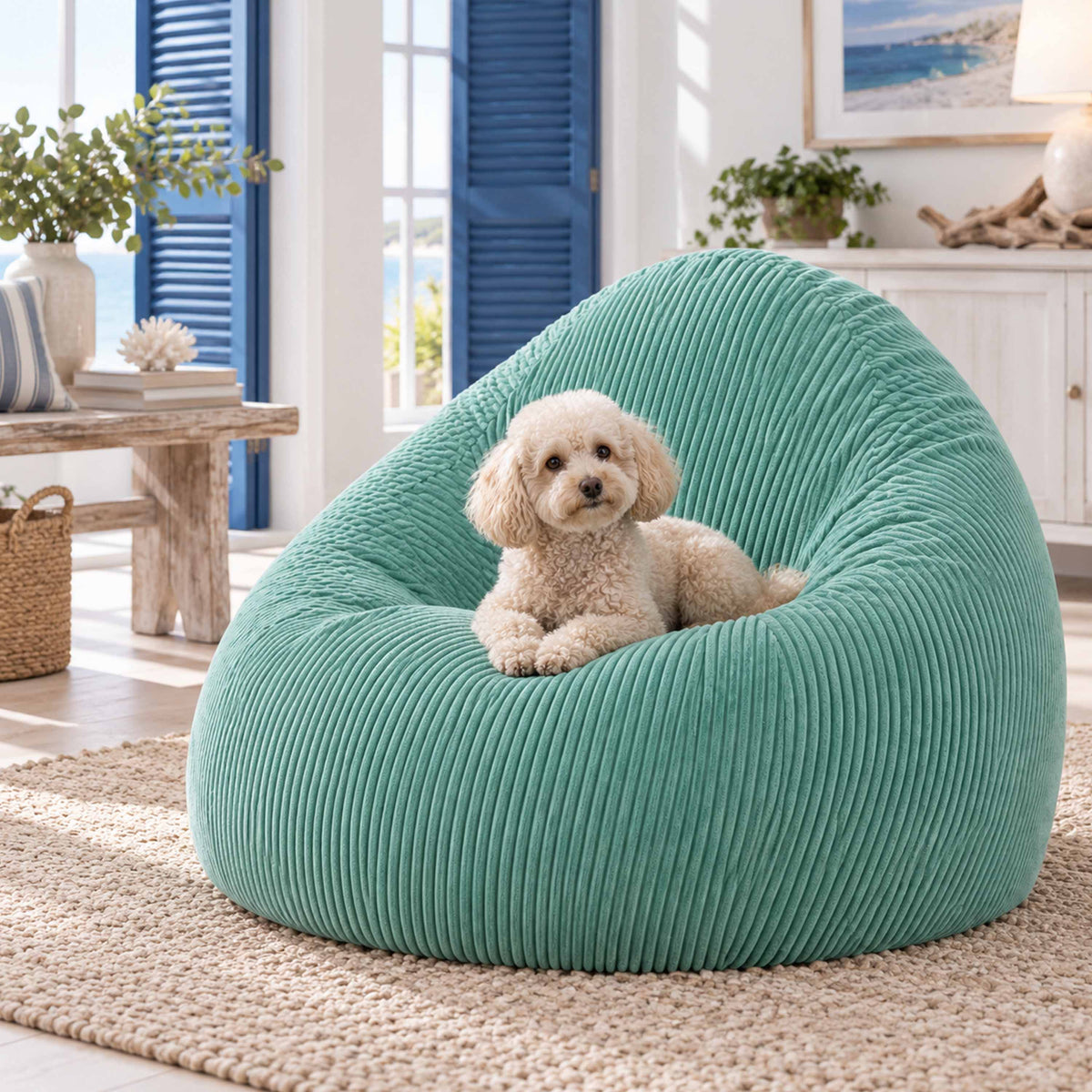 Pouf Poire Velours Côtelé Turquoise, pouf poire biG52 en velours côtelé turquoise, assise confortable pour salon