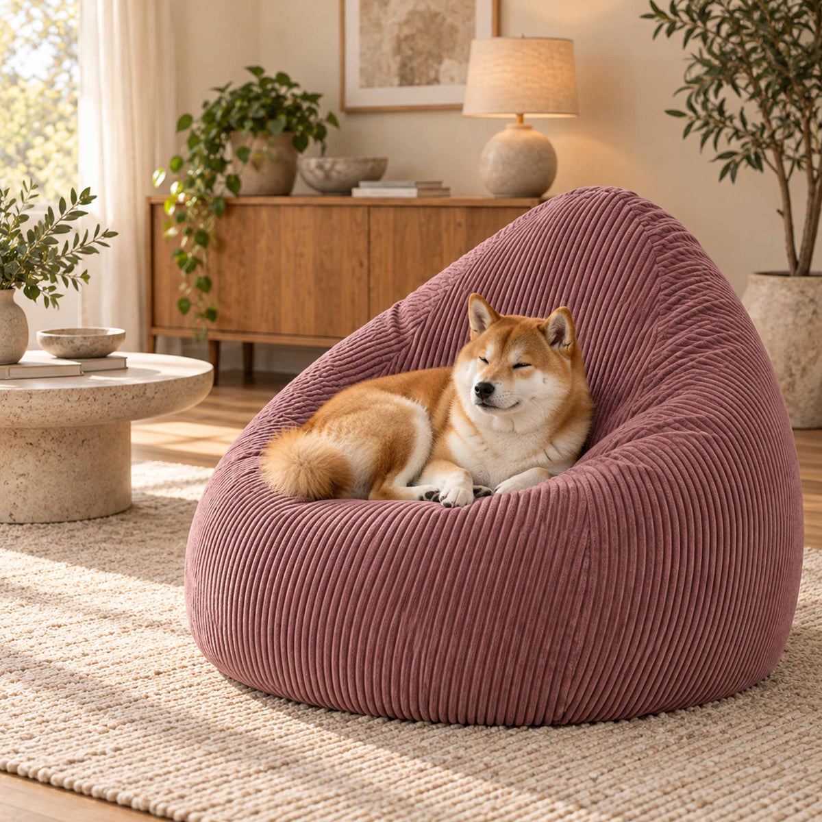 Pouf Poire Velours Côtelé Vieux rose, assise confortable en velours côtelé vieux rose, parfait pour salon et détente