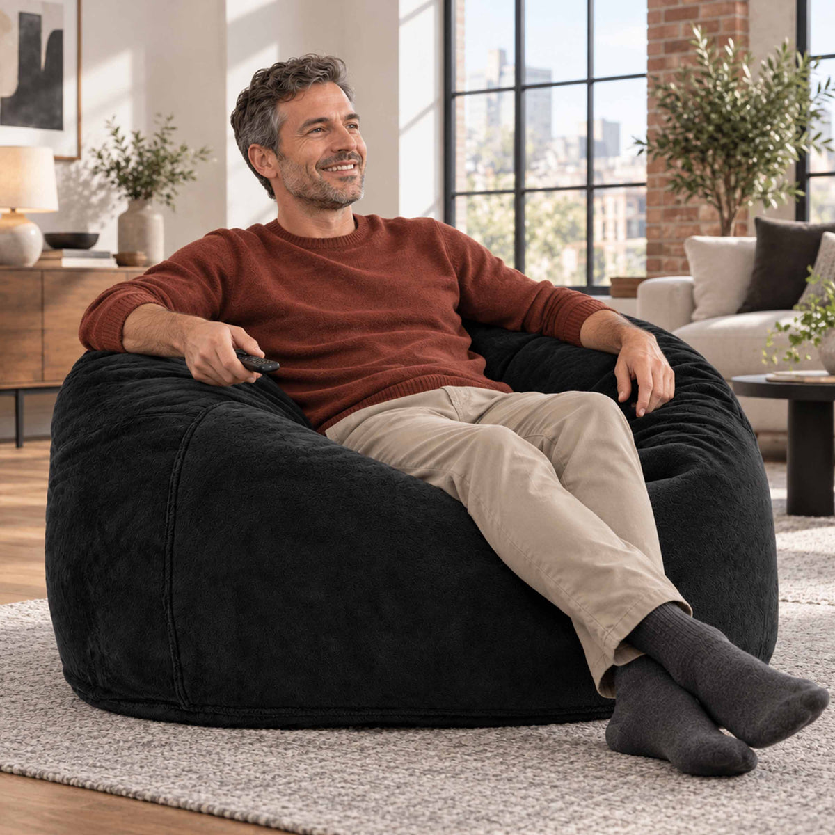 XL Black Fleece Round Bean Bag Chair