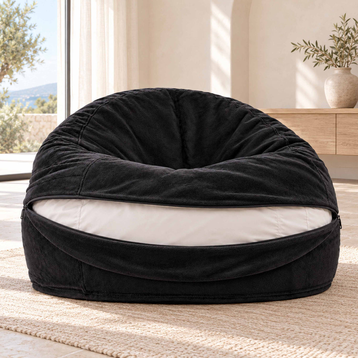 XL Black Fleece Round Bean Bag Chair