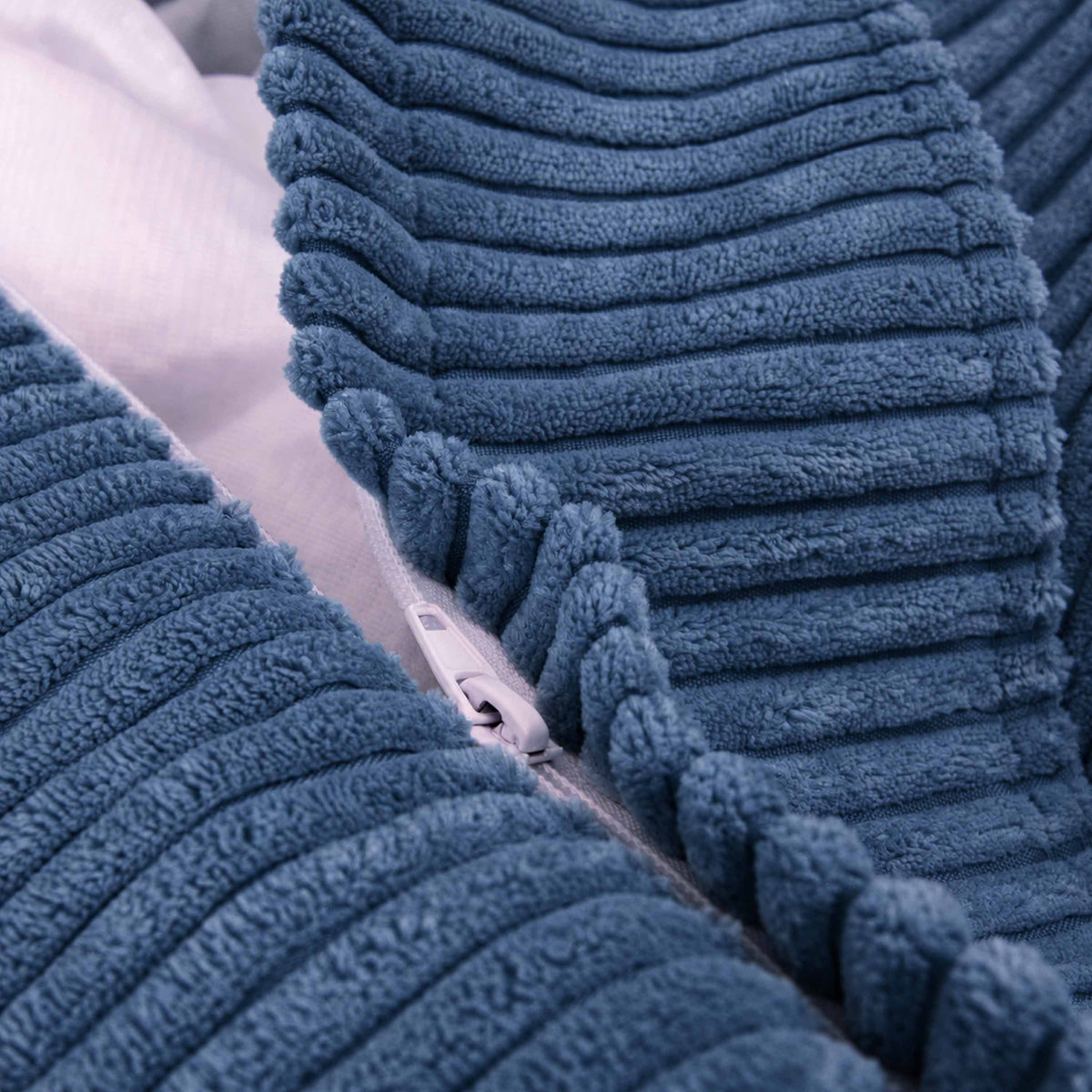 Pouf Géant Rond XL Velours Côtelé Bleu denim - zoom tissu côtelé bleu denim et fermeture éclair
