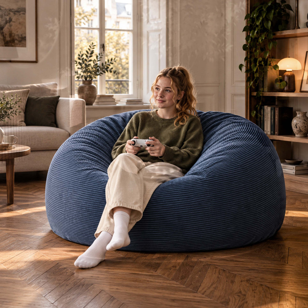 XXL Giant Round Corduroy Bean Bag - Denim Blue