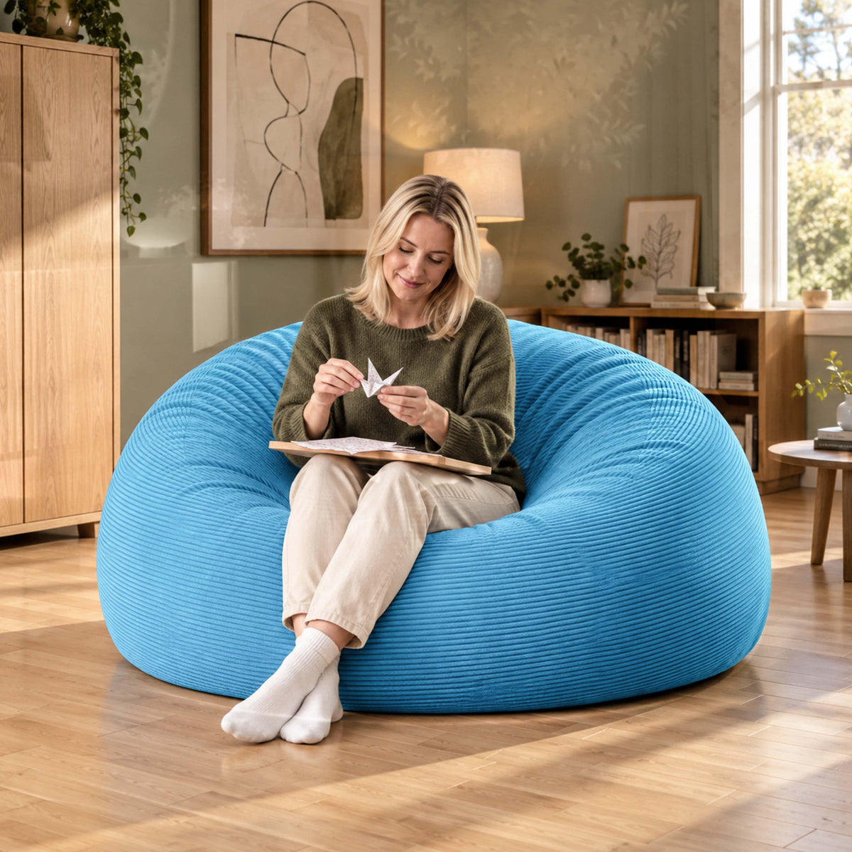 XXL Giant Round Corduroy Bean Bag - Sky Blue