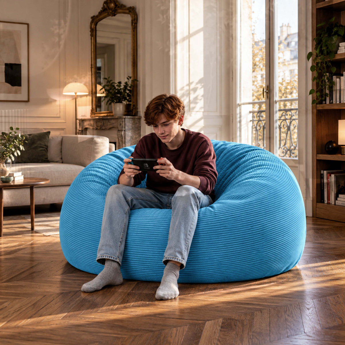 XXL Giant Round Corduroy Bean Bag - Sky Blue