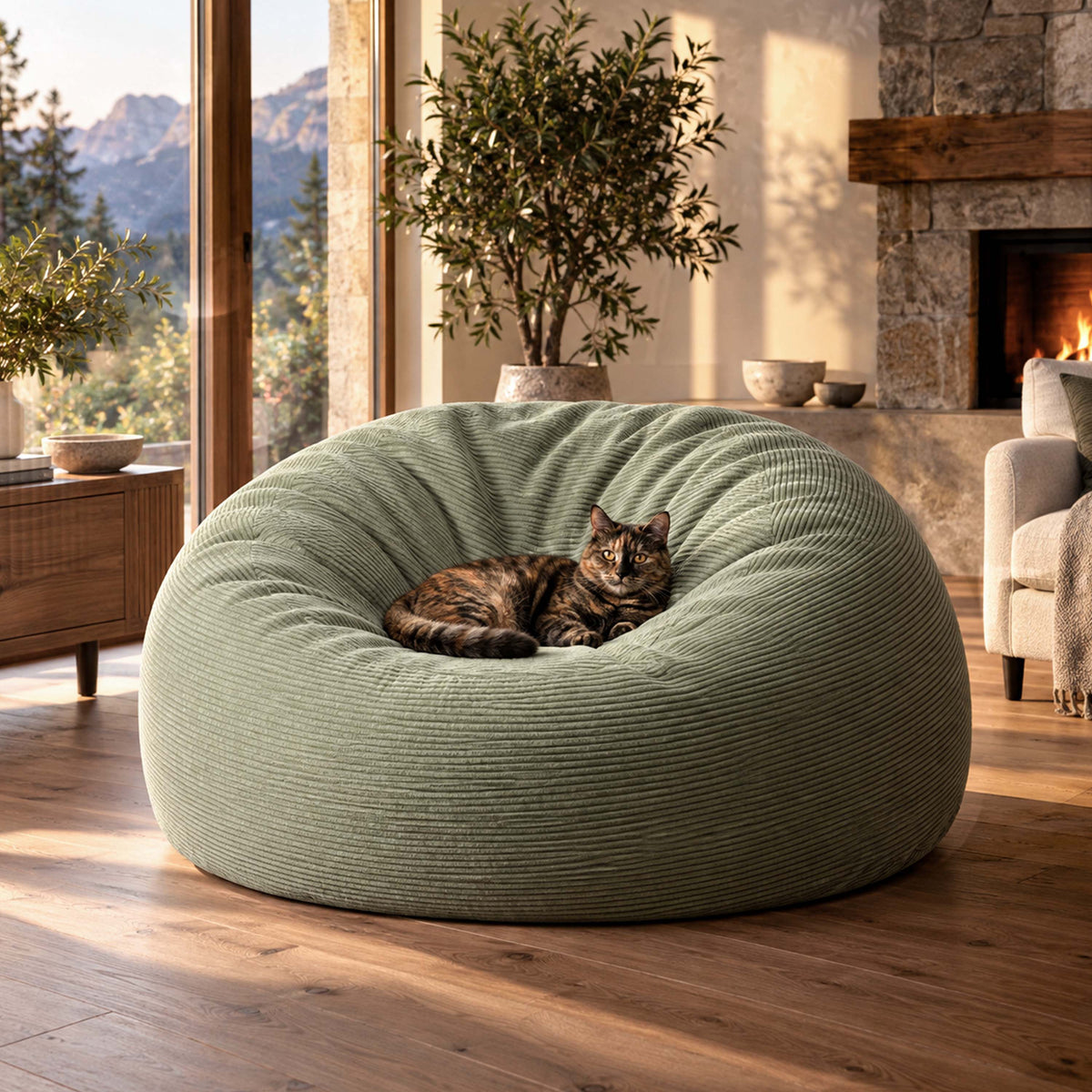 XXL Giant Round Sage Green Corduroy Bean Bag